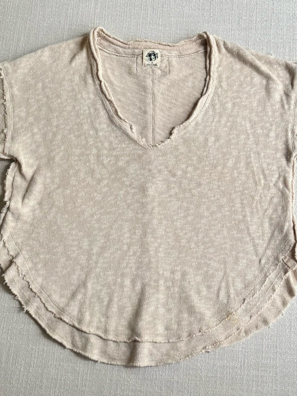 Free People Oversized XS Soft Knit Poncho V-Neck Sweater Natural Beige Resort